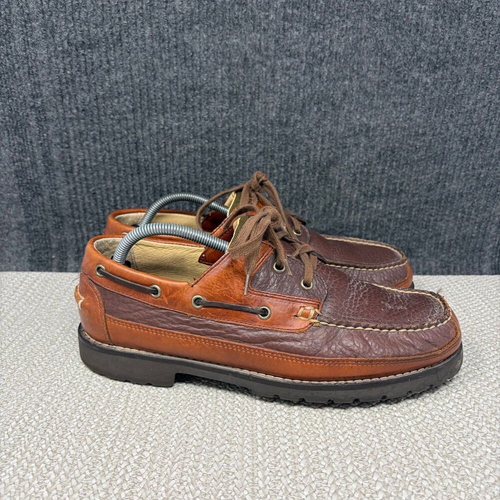 L.L. Bean Allagash Bison Handsewn Boat Shoes Brown Pebbled Leather Men’s 10 EE